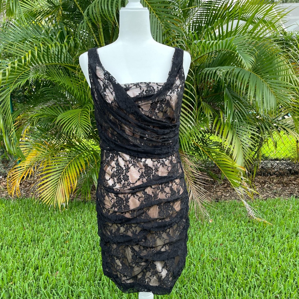 Express Ruched black lace  bodycon dress
